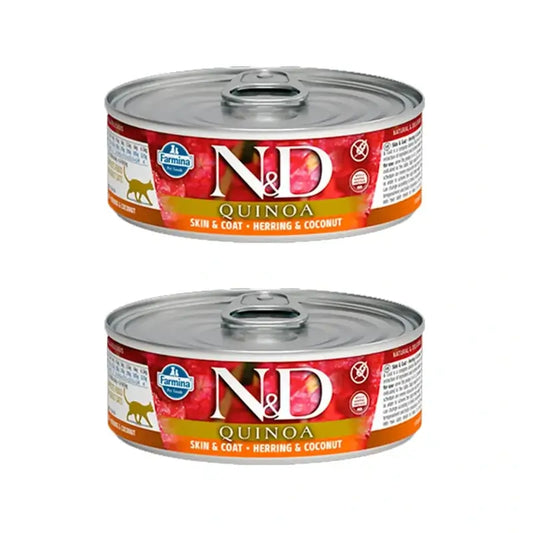 Farmina N&D Cat Quinoa Skin Coat Hering Skin Coat Hering 24X80Gr Box, Katzennassfutter, Packung mit 2