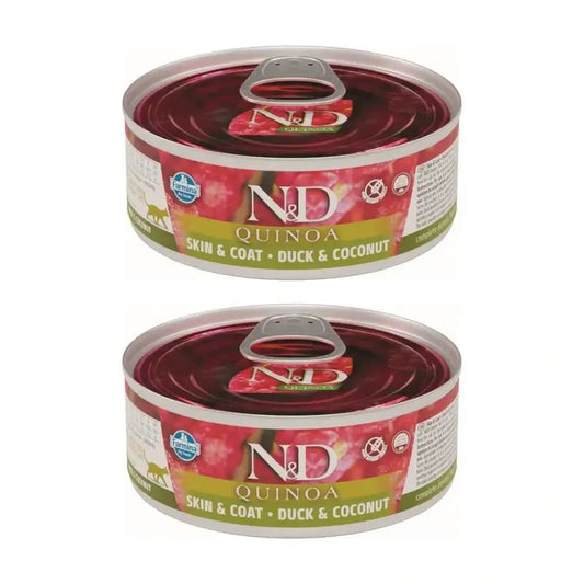 Farmina N&D Cat Quinoa Skin Coat Duck 24X80Gr Box, Katzennassfutter, Packung mit 2