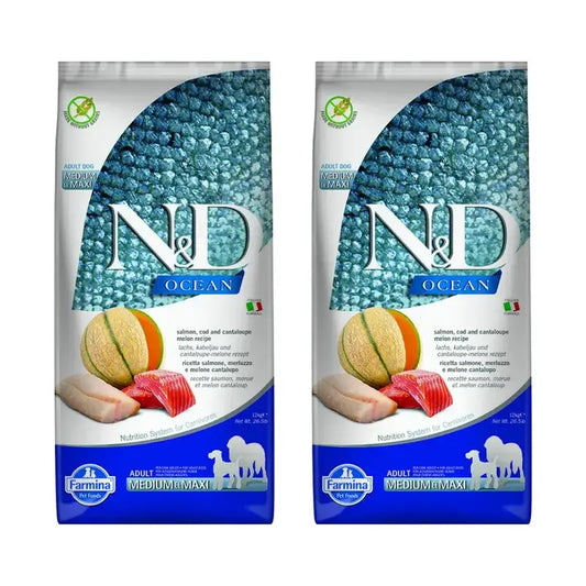 Farmina N&D Dog Ocean Salmon Codfish Medium Maxi 12Kg, Hundefutter, 2er-Pack