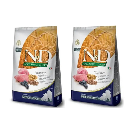 Farmina N&D Dog Puppy Ancestral Medium Maxi Lamb 12Kg, Hundefutter für Welpen, 2er Pack