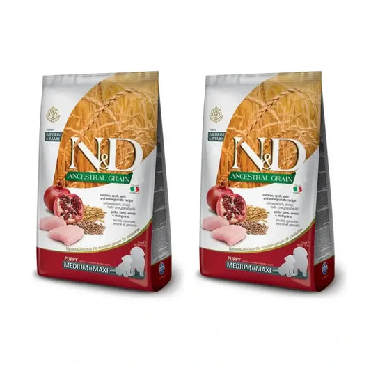 Farmina N&D Dog Puppy Ancestral Medium Maxi Chicken 12Kg, Hundefutter für Welpen, 2er Pack