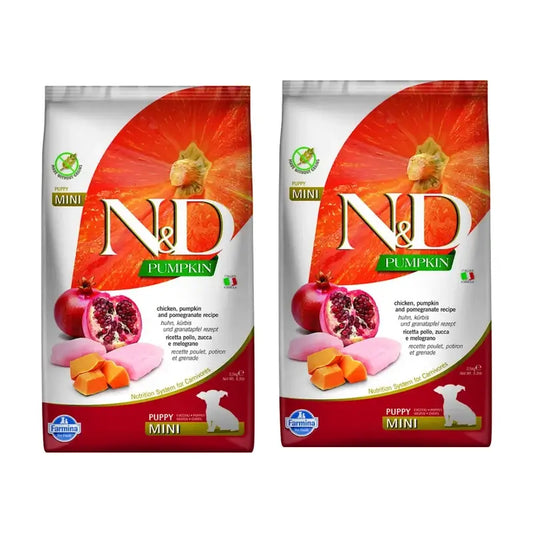Farmina N&D Dog Puppy Kürbis Mini Huhn 2,5Kg, Welpen Welpen Hundefutter, 2er Pack
