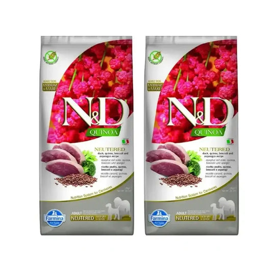Farmina N&D Dog Quinoa Neutered Neutered Duck Medium Maxi 12Kg, Hundefutter, 2er Pack