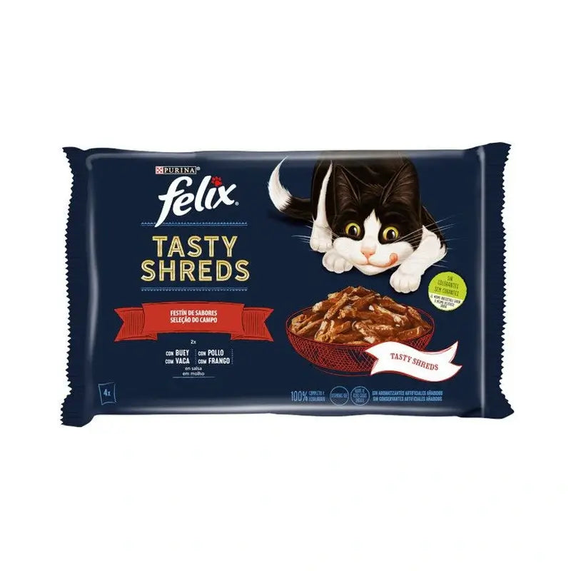 Felix Tasty Shreds Fleisch mit Soße 12 x 4 x 80 Gramm