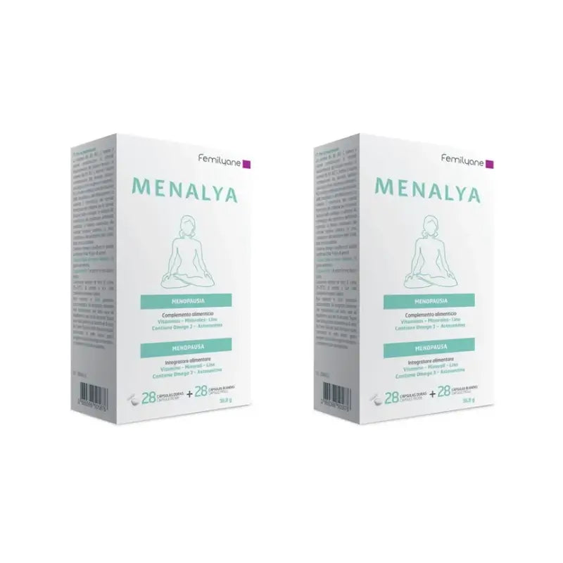 Femilyane Menalya Menopause Nahrungsergänzungsmittel, 28 Kapseln + 28 Kapseln, Packung mit 2