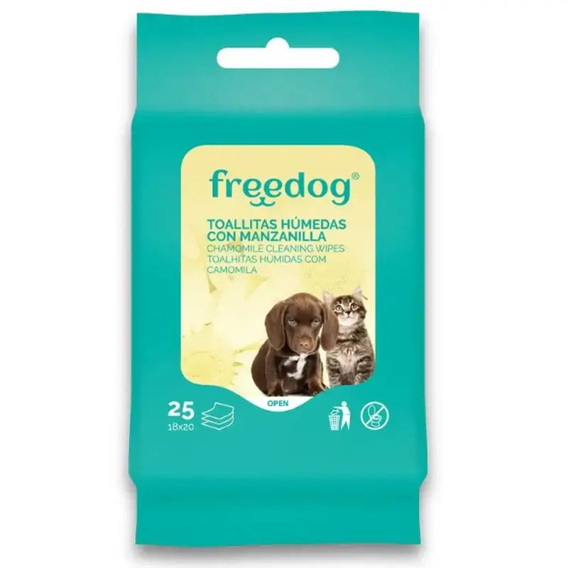 Freedog feuchtigkeitsspendende Tücher Kamille Tasche 25 Ud 18X20Cm