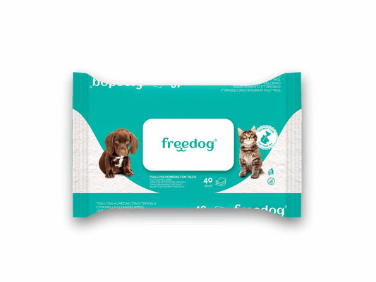 Freedog Talkum Puder befeuchtete Tücher groß 40 Einheiten 28 X 18Cm