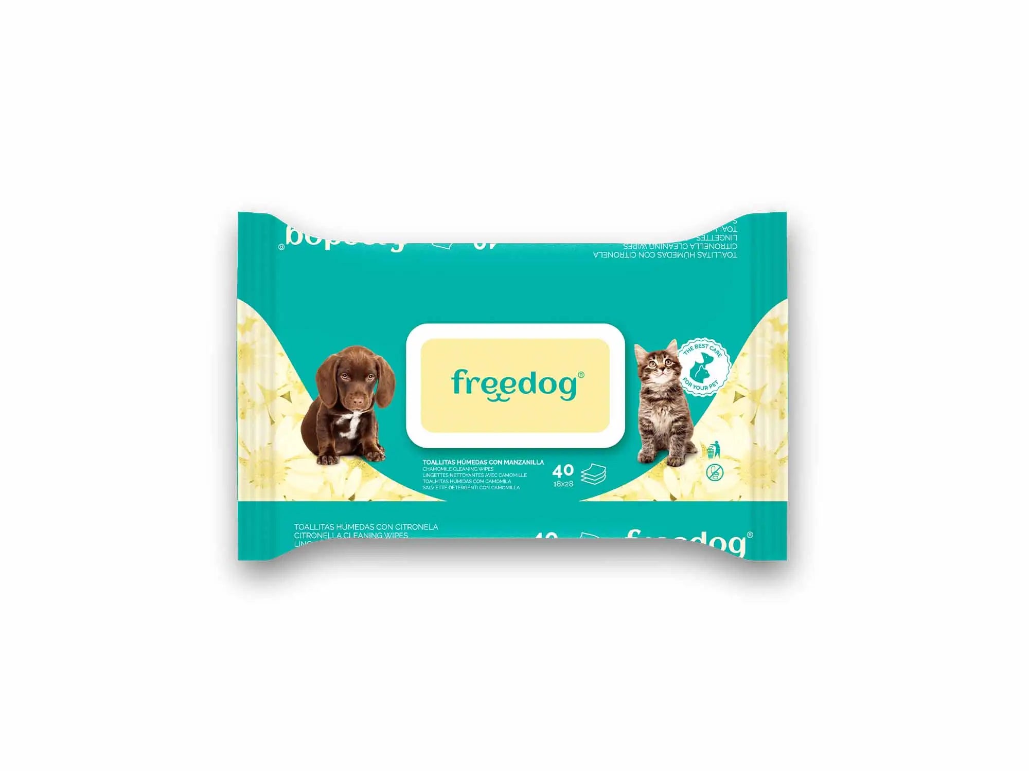 Freedog feuchtigkeitsspendende Tücher Kamille Gd 40 Ud 28 X 18Cm