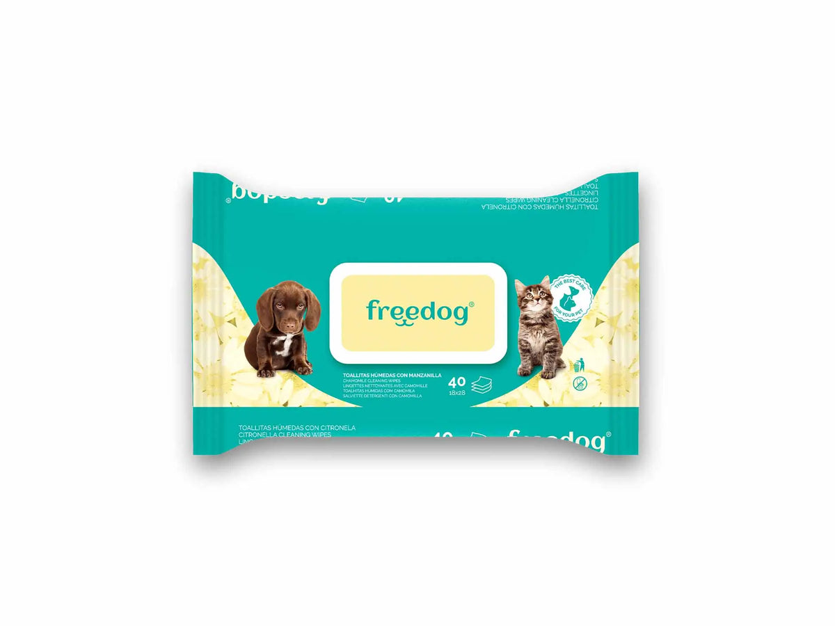 Freedog feuchtigkeitsspendende Tücher Kamille Gd 40 Ud 28 X 18Cm