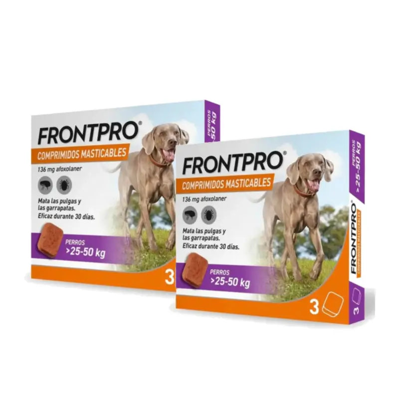 Frontpro Parasitenmittel für Hunde von 25–50 kg (XL), Packung mit 2 × 3 Kautabletten