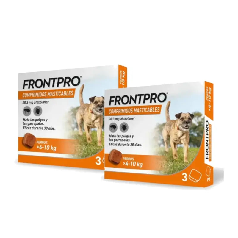 Frontpro Parasitenmittel für Hunde von 4–10 kg (M), Packung mit 2 × 3 Kautabletten