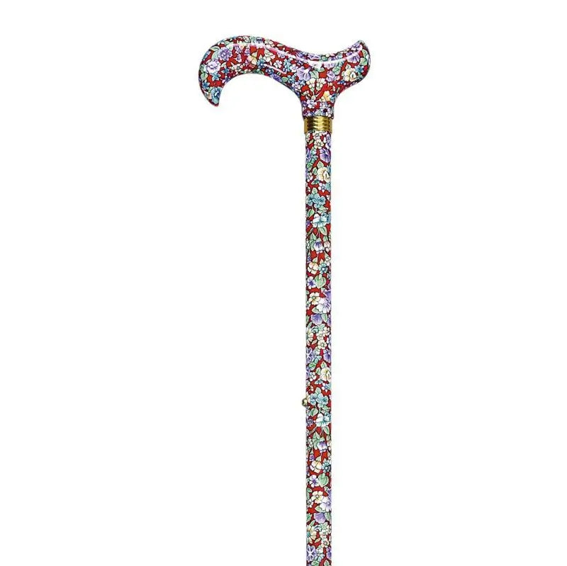 García 1880 Extendable Aluminium Crutch Stamped with Floral Patterns and Red Background