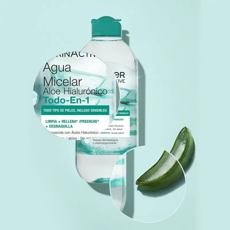 Garnier Aloe Hyaluronic Micellar Water All In 1 reinigt, entfernt Make-up und regeneriert Gesicht, Augen und Lippen - ohne Ausspülen