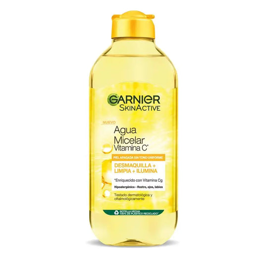 Garnier Vitamin C Micellar Water reinigt, entfernt Make-up und hellt fahle Haut auf. Hypoallergene Formel -400Ml