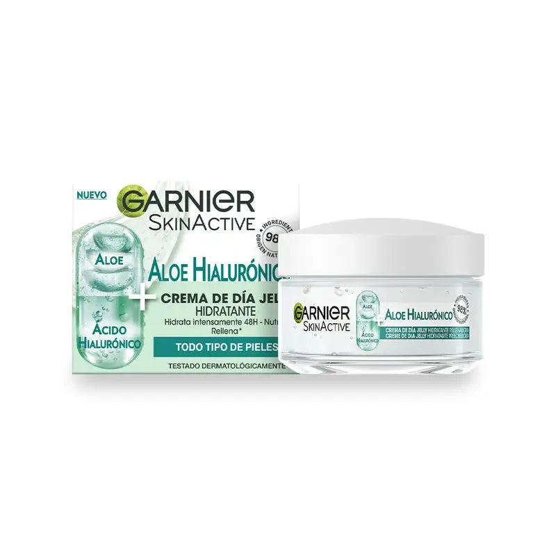 Garnier Aloe Hyaluronic Tagescreme mit Aloe Vera + Hyaluronsäure. Spendet intensiv Feuchtigkeit 48H - nährt - regeneriert.