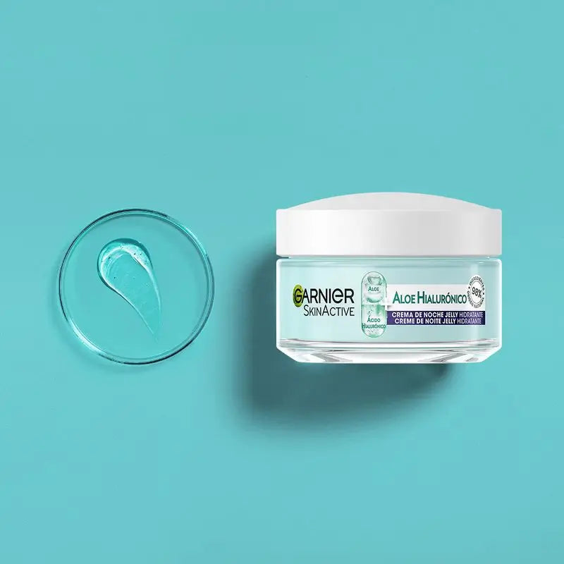 Garnier Aloe Hyaluronic Night Cream mit Hyaluronsäure + Aloe + Argan. Spendet 48 Stunden Feuchtigkeit, nährt und regeneriert