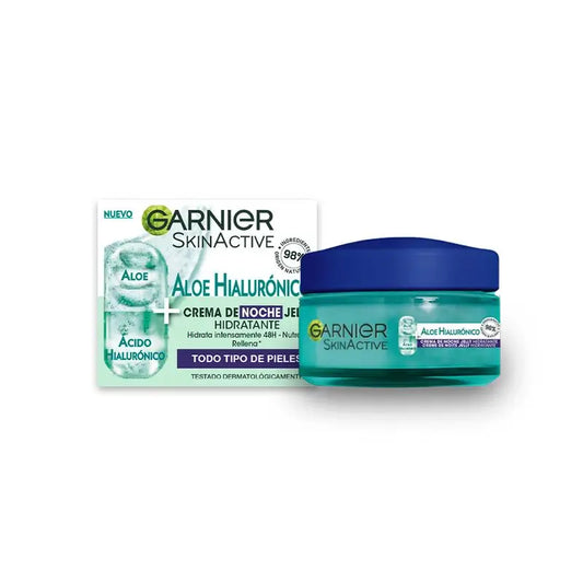 Garnier Aloe Hyaluronic Night Cream mit Hyaluronsäure + Aloe + Argan. Spendet 48 Stunden Feuchtigkeit, nährt und regeneriert
