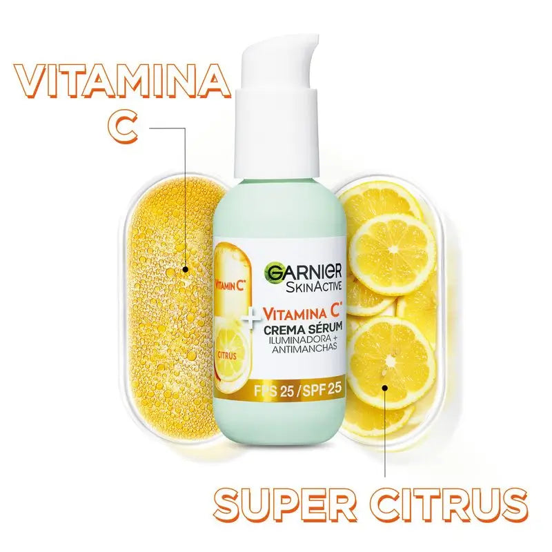 Garnier Serum Creme mit Spf 25. hohe Konzentration von Vitamin C Serum und Sonnenschutz, 50Ml