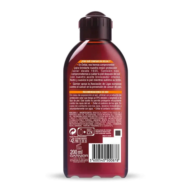 Garnier Delial Intensives Bräunungsöl mit nährendem Kokosnussöl - 200 ml