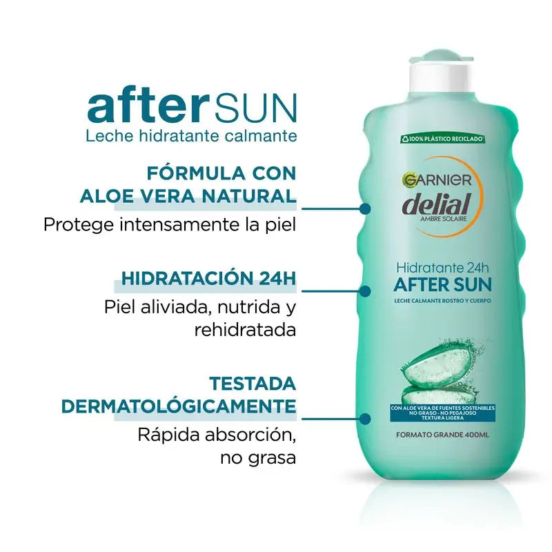 Garnier Delial After Sun Beruhigende Gesichts- und Körpermilch mit Aloe Vera zur Befeuchtung der Haut nach Sonneneinstrahlung 400 ml