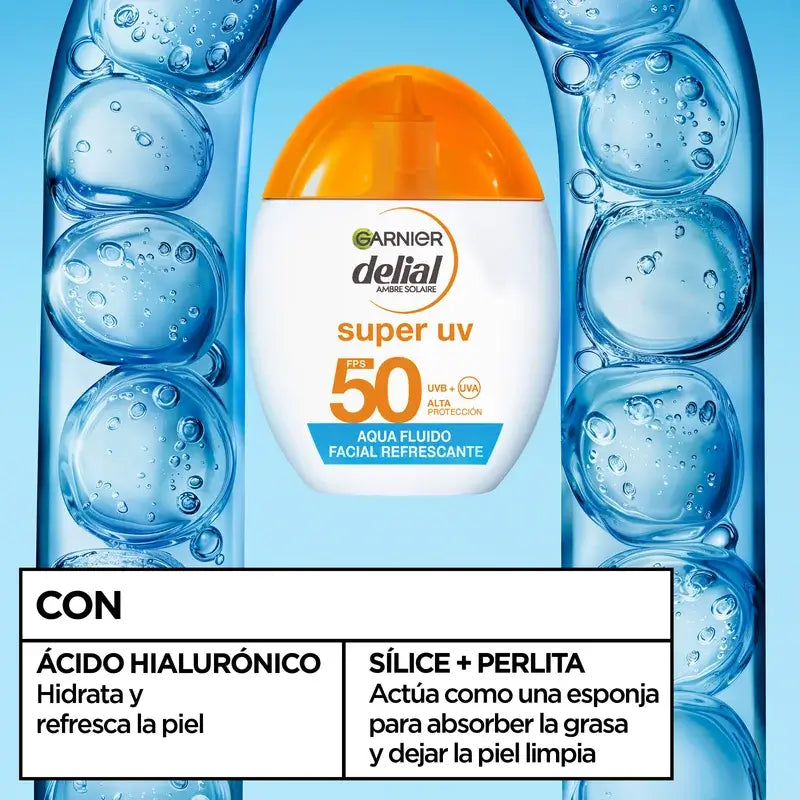 Garnier Delial Delial Wasser Erfrischendes Gesichtsfluid Spf 50 Unsichtbar, 40 ml