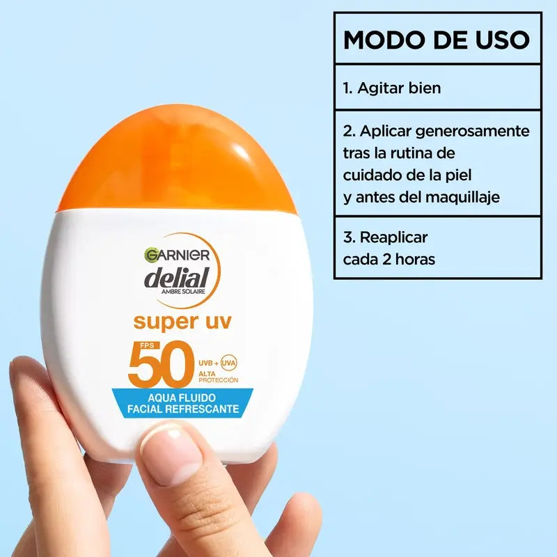 Garnier Delial Delial Wasser Erfrischendes Gesichtsfluid Spf 50 Unsichtbar, 40 ml