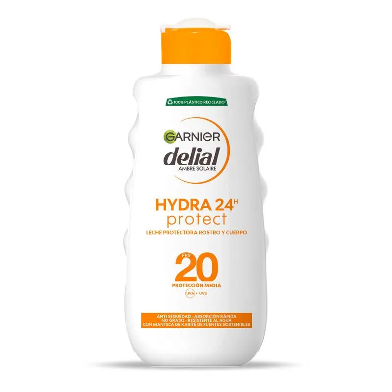 Garnier Delial Hydra 24H Protect Schutzmilch Gesicht & Körper Schutz Spf 20, weiche & mit Feuchtigkeit versorgte Haut 200Ml