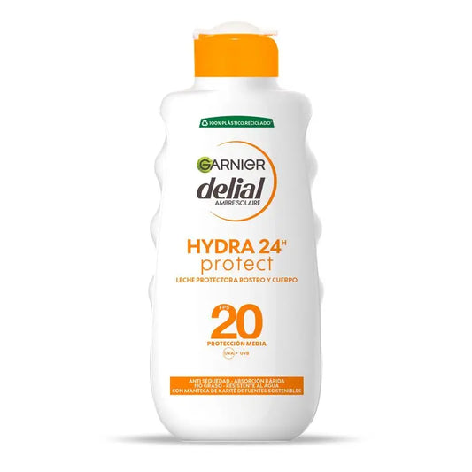 Garnier Delial Hydra 24H Protect Schutzmilch Gesicht & Körper Schutz Spf 20, weiche & mit Feuchtigkeit versorgte Haut 200Ml