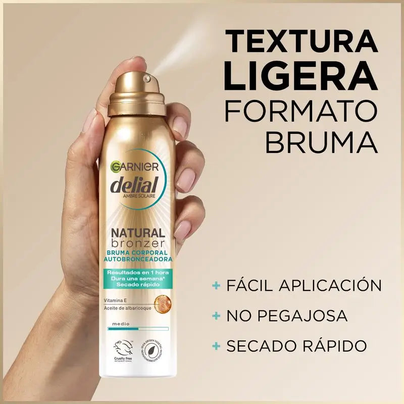 Garnier Delial Natural Bronzer Selbstbräunungs-Körpernebel mit Aprikosenkernöl für eine natürliche Bräune, 150Ml