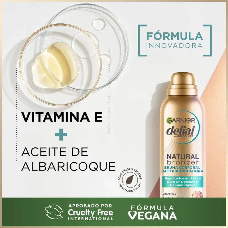 Garnier Delial Natural Bronzer Selbstbräunungs-Körpernebel mit Aprikosenkernöl für eine natürliche Bräune, 150Ml