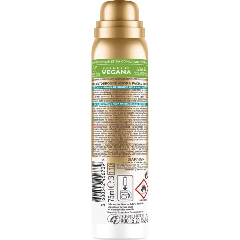 Garnier Delial Natural Bronzer Selbstbräunungs-Gesichtsnebel mit Aprikosenkernöl für eine natürliche und gleichmäßige Bräune, 75Ml