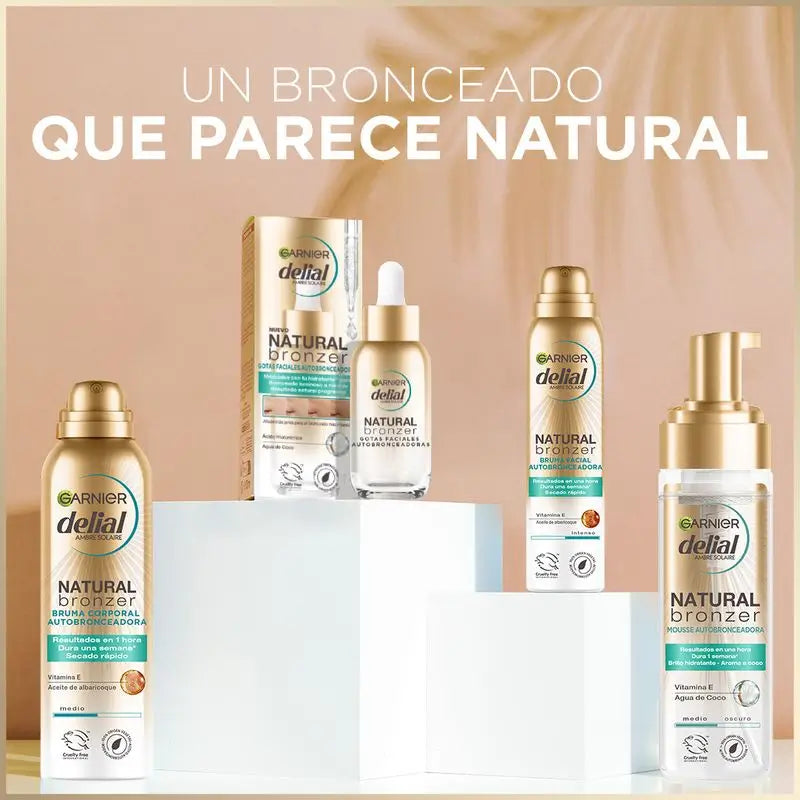 Garnier Delial Natural Bronzer Selbstbräunungs-Gesichtsnebel mit Aprikosenkernöl für eine natürliche und gleichmäßige Bräune, 75Ml