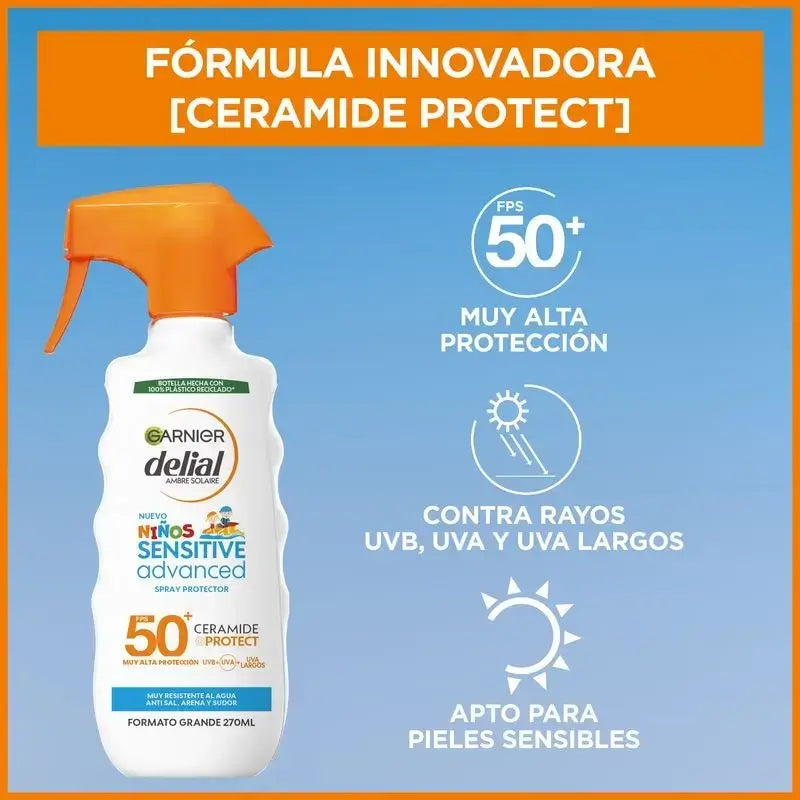 Garnier Delial Delial Kinder-Sonnenschutz Spf50 für helle und empfindliche Haut. Pädiatrisch, 270Ml