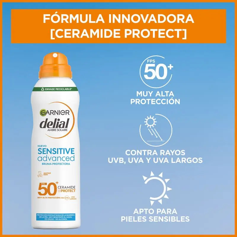 Garnier Delial Sensitive Advanced Ip50+ Mist für empfindliche, helle und sonnenintolerante Haut. Pädiatrisch, 150Ml