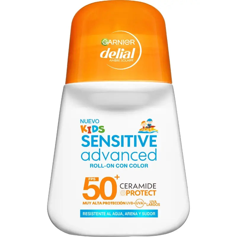 Garnier Delial Delial Sensitive Advanced Kids Roll-On mit Farbe Fps 50+, 50 ml