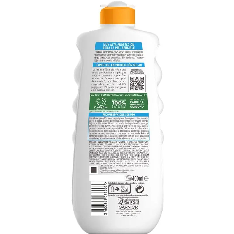 Garnier Delial Sensitive Advanced Sunscreen Milk für helle, empfindliche und sonnenintolerante Haut Ip50+, 400Ml