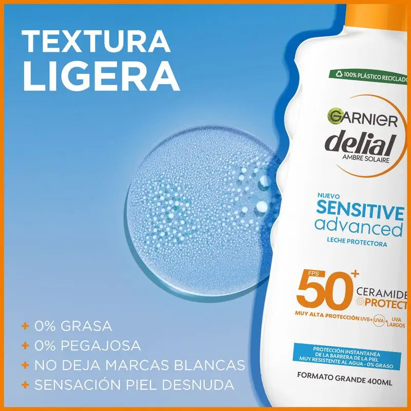Garnier Delial Sensitive Advanced Sunscreen Milk für helle, empfindliche und sonnenintolerante Haut Ip50+, 400Ml