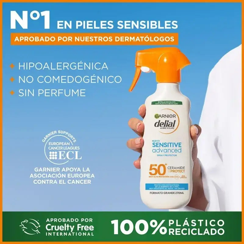 Garnier Delial Delial Sensitive Advanced Ip50+ Sonnenschutzspray für helle, empfindliche und sonnenunverträgliche Haut, 270Ml