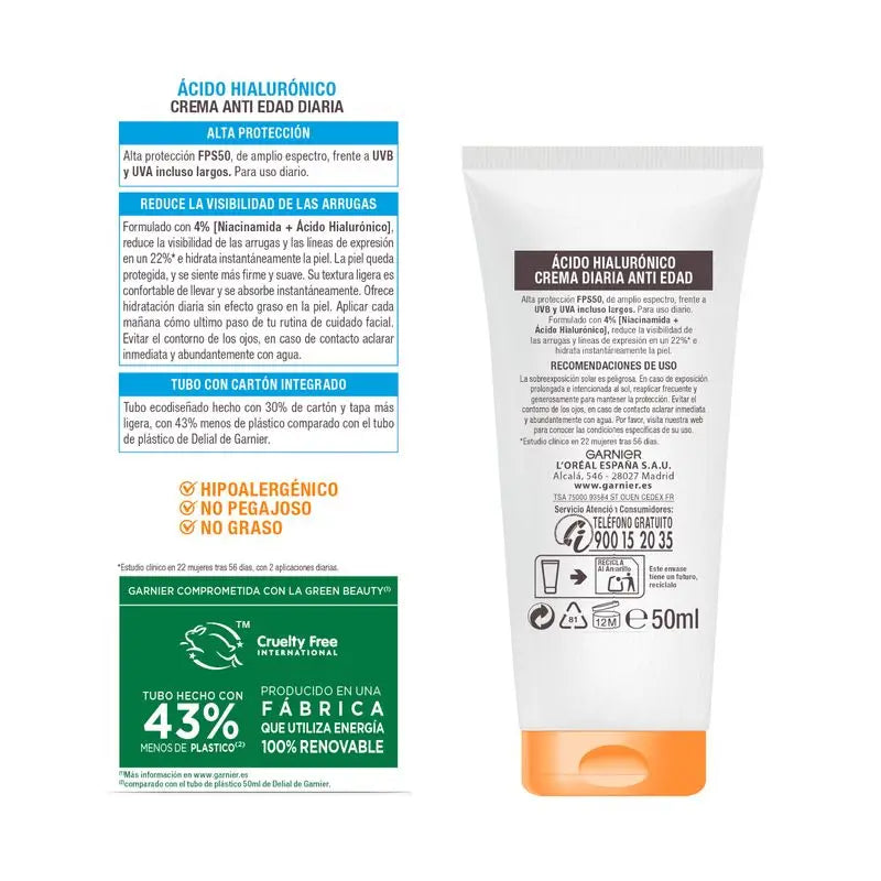 Garnier Delial Super Uv Fps50+ Tägliche Altersschutzcreme mit Hyaluronsäure - 50Ml