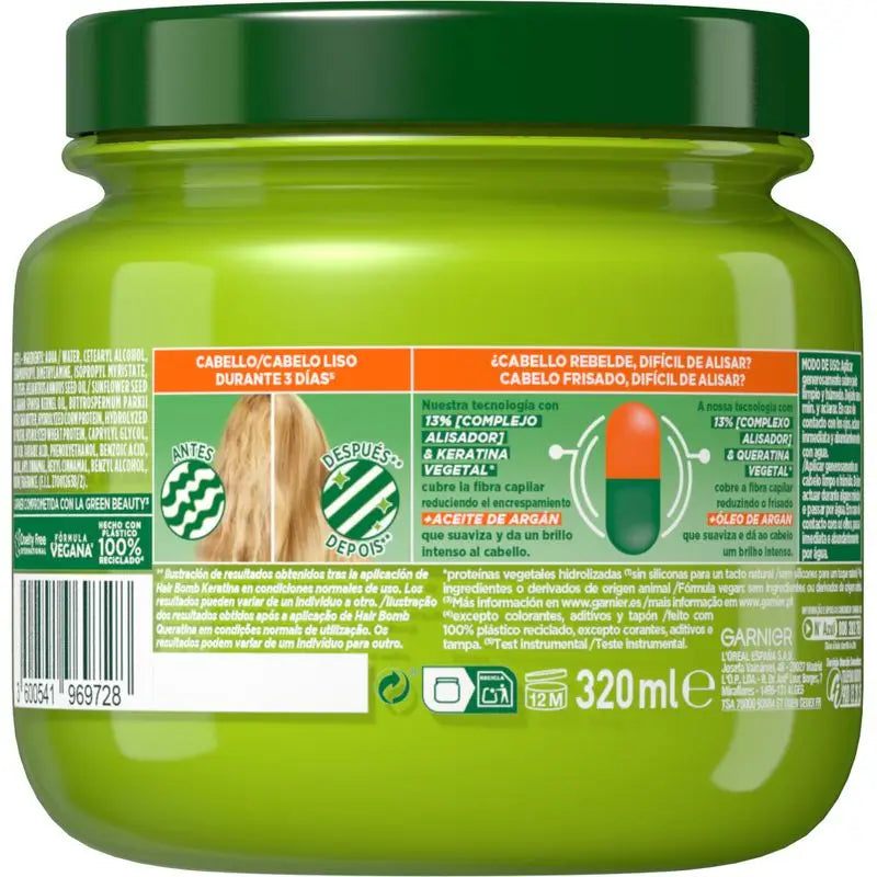 Garnier Fructis Hair Bomb Keratin Smooth & Shine Ultra Glättende Haarmaske mit Arganöl 320 Ml.