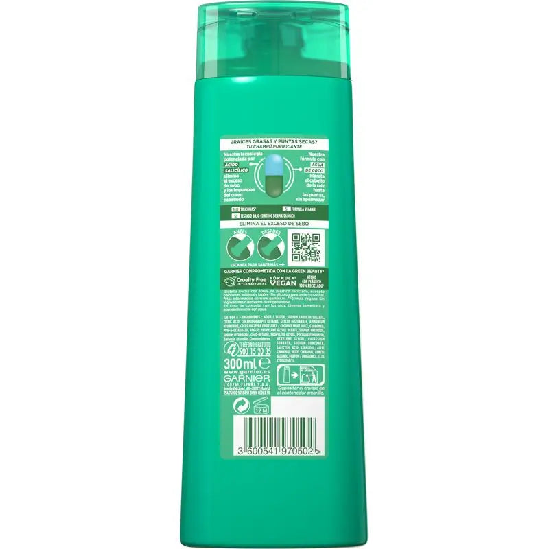 Garnier Fructis Pure Fresh Coconut Water Shampoo für normale, fettige Wurzeln und trockene Haarspitzen 300 ml