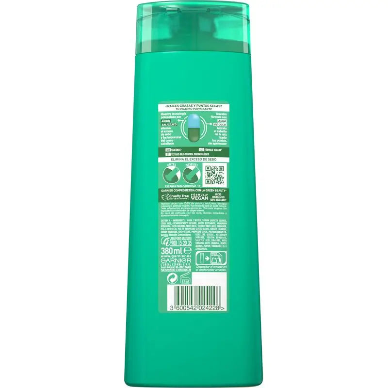 Garnier Fructis Pure Fresh Coconut Water Shampoo Normales Haar, mit fettigen Wurzeln und trockenen Spitzen 380 Ml