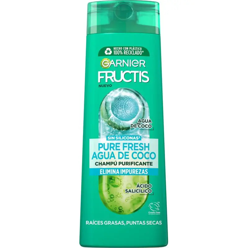 Garnier Fructis Pure Fresh Coconut Water Shampoo Normales Haar, mit fettigen Wurzeln und trockenen Spitzen 380 Ml