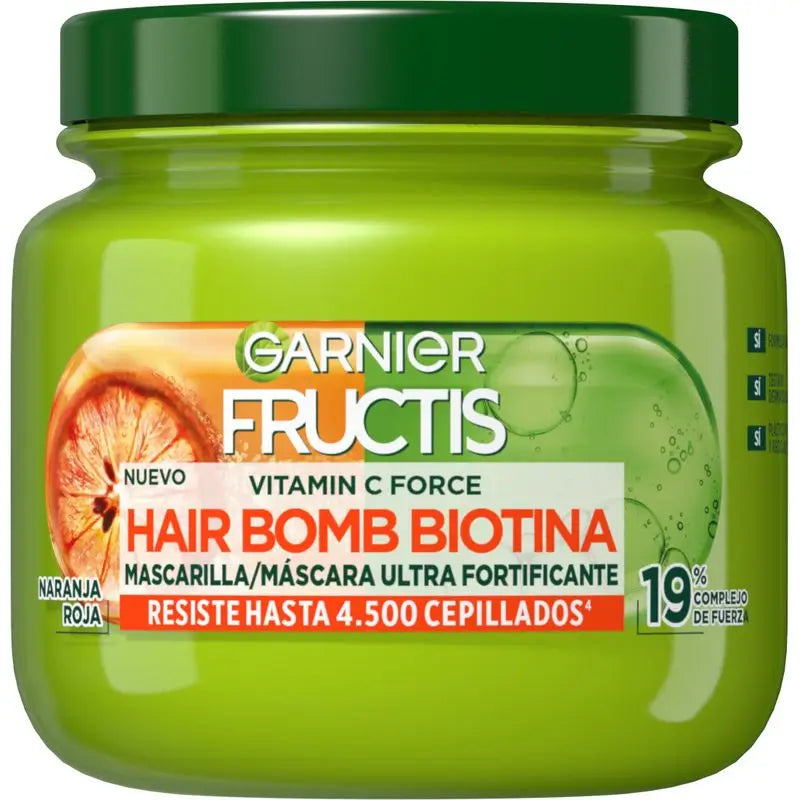 Garnier Fructis Vitamin C Force Hair Bomb Biotin Ultra Stärkende Haarmaske mit roter Orange 320 Ml.