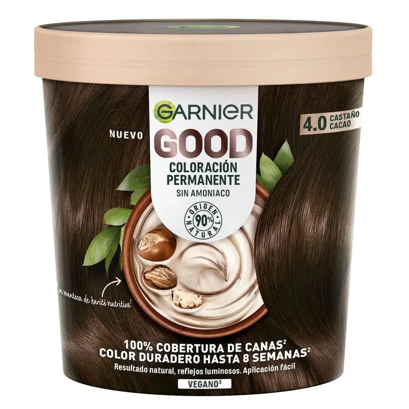 Garnier Good Permanent Colouring Ammoniakfrei, 90% natürlichen Ursprungs Farbton 4.0 Kakaobraun.