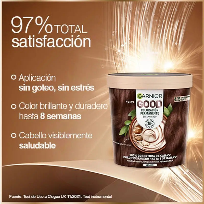 Garnier Good Permanent Colouring Ammoniakfrei, 90% natürlichen Ursprungs Farbton 4.15 Braun Glacé Brown.
