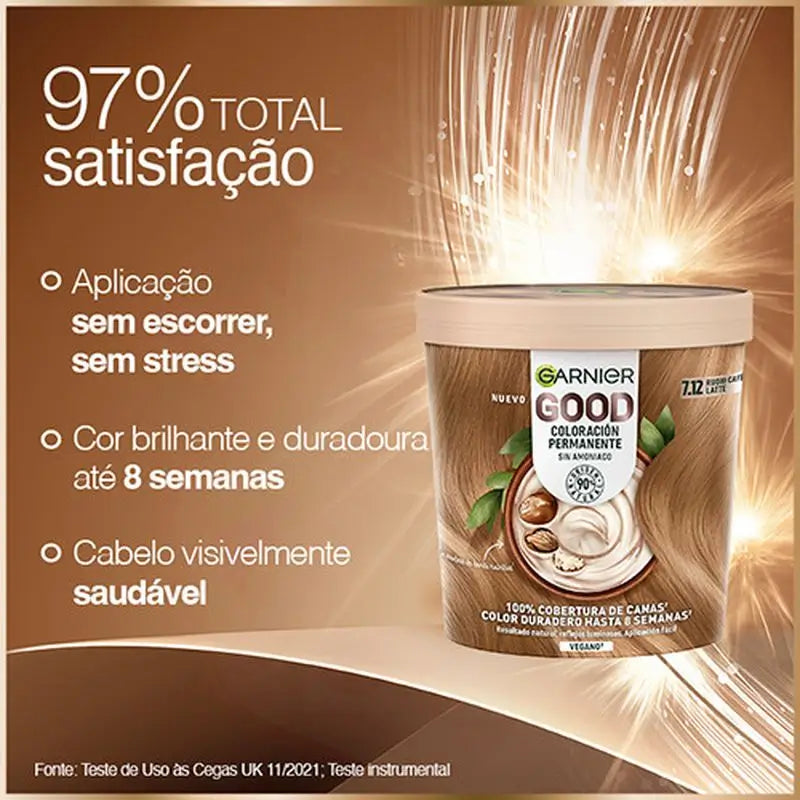 Garnier Good Permanent Colouring Ammoniakfrei, 90% natürlichen Ursprungs Farbton 7.12 Café Latte Blonde.