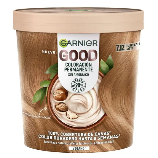 Garnier Good Permanent Colouring Ammoniakfrei, 90% natürlichen Ursprungs Farbton 7.12 Café Latte Blonde.