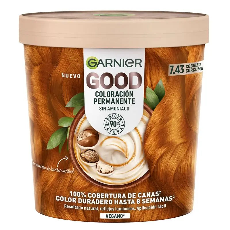 Garnier Good Permanent Colouring Ammoniakfrei, 90% natürlichen Ursprungs Farbton 7.43 Kurkuma-Kupfer.