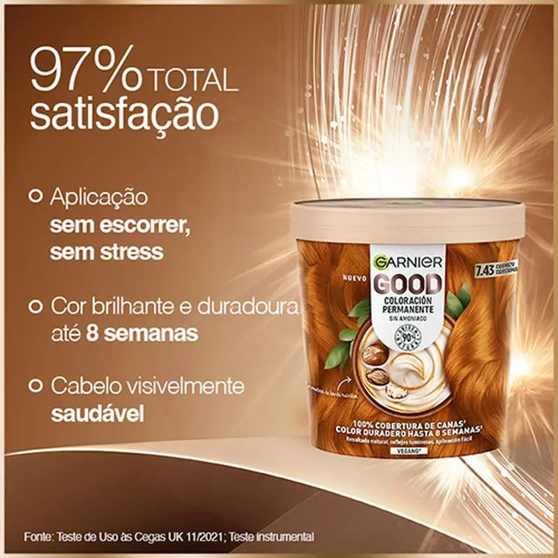 Garnier Good Permanent Colouring Ammoniakfrei, 90% natürlichen Ursprungs Farbton 7.43 Kurkuma-Kupfer.
